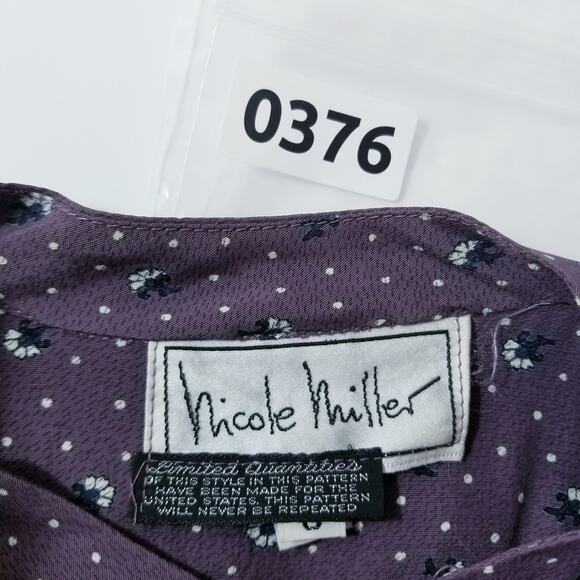 Vintage 70's 80's Dress Nicole Miller Pleated Printed High Neck - Picture 9 of 13